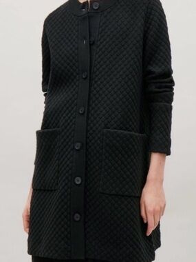 COS Jacquard Sweater Cardigan Coat Navy L Oversized Plus Size Friendly